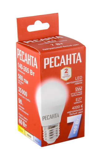 Лампа светодиодная Ресанта LL-R-G45-7W-230-4K-E27