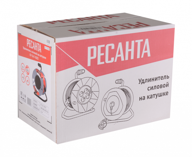 Удлинитель силовой на катушке Ресанта СУ-2х1-50/2 (с выкл., 4 розетки)